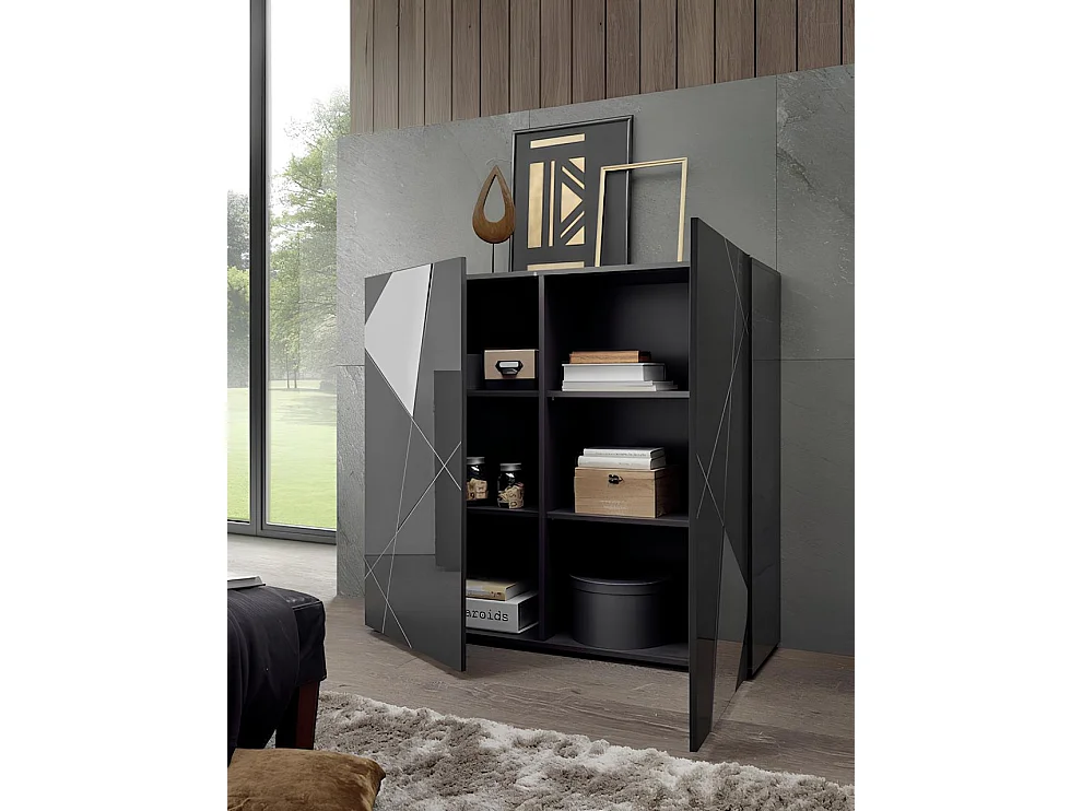 Salle à manger VITTORIA gris anthracite laqué - AVEC Buffet