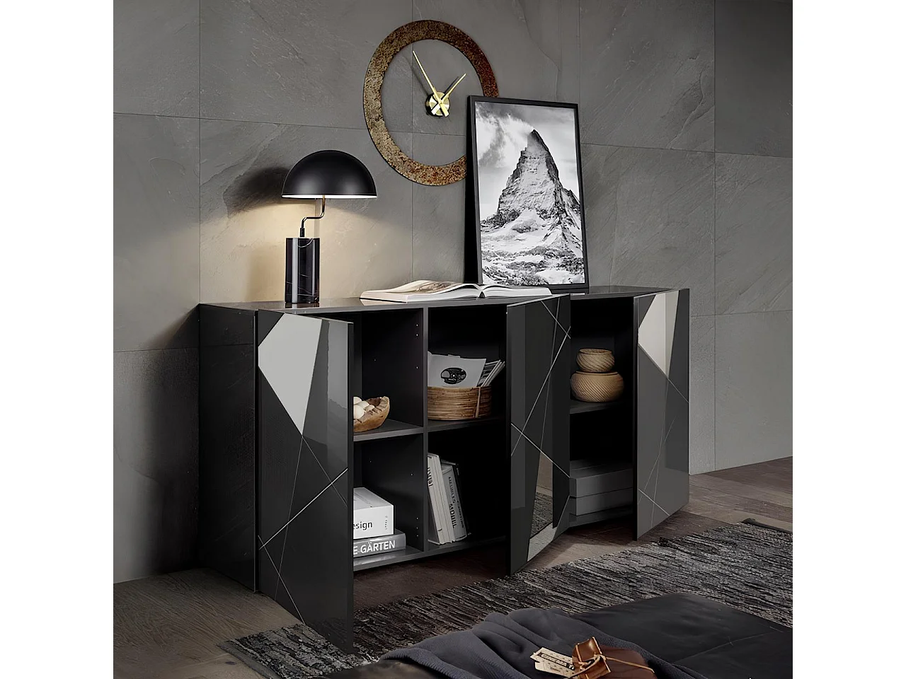 Salle à manger VITTORIA gris anthracite laqué - AVEC Buffet