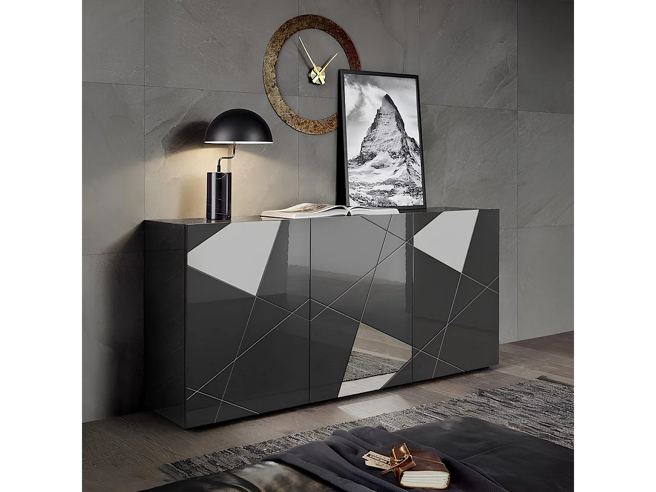 Salle à manger VITTORIA gris anthracite laqué - AVEC Buffet