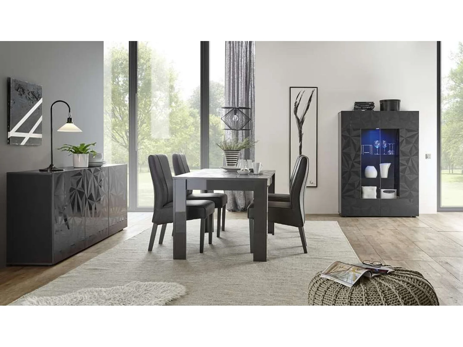 Salle à manger complète LUTHER 3 éléments anthracite