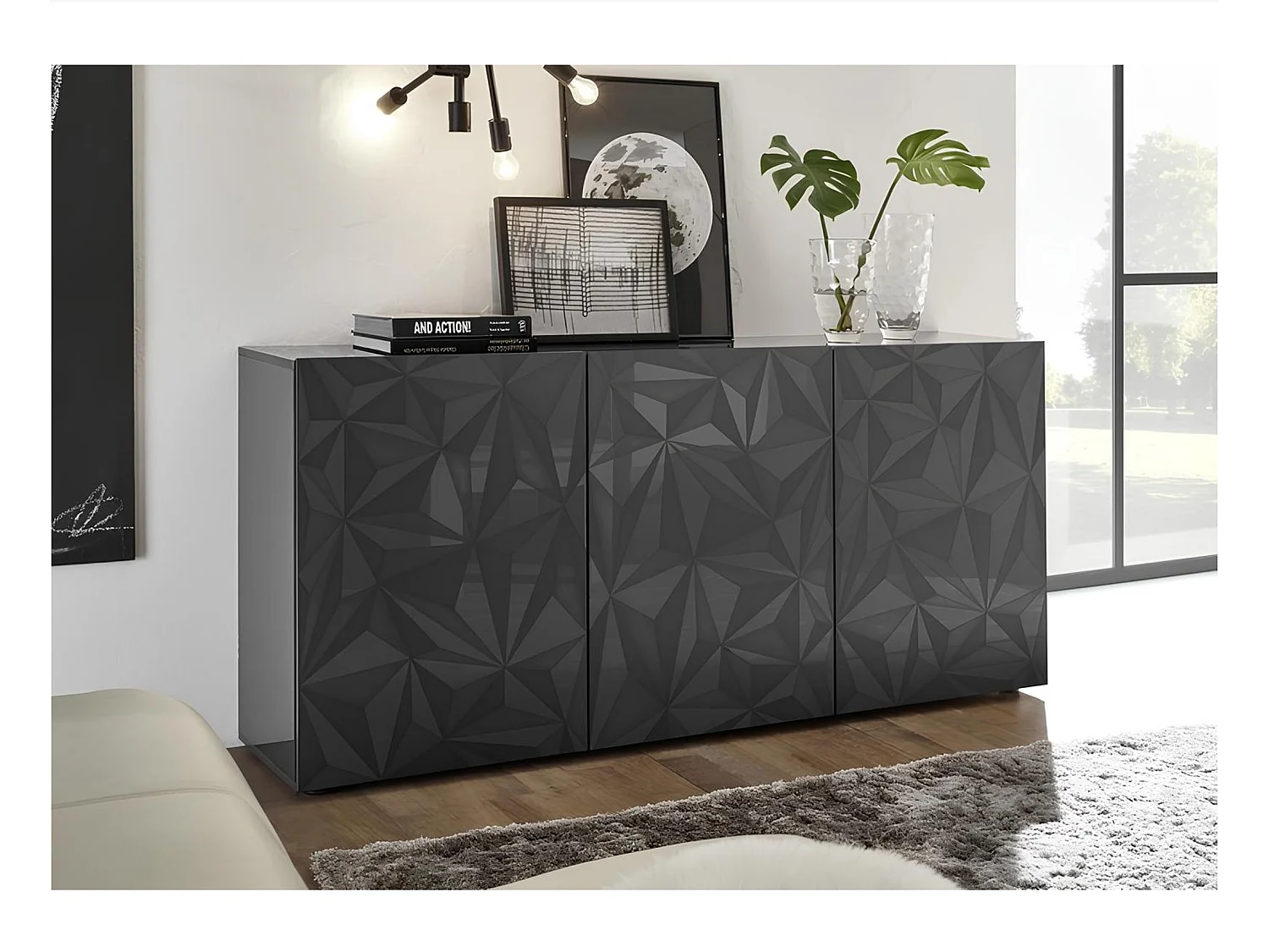 Salle à manger complète LUTHER 3 éléments anthracite