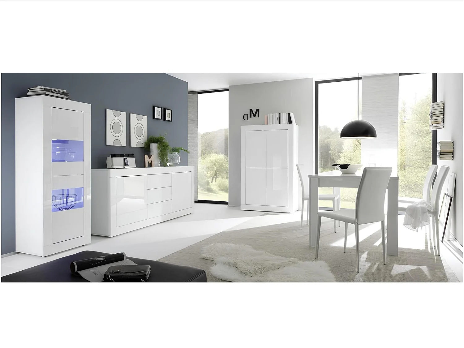 Salle à manger complète BASIC blanc laqué - Sans Vitrine