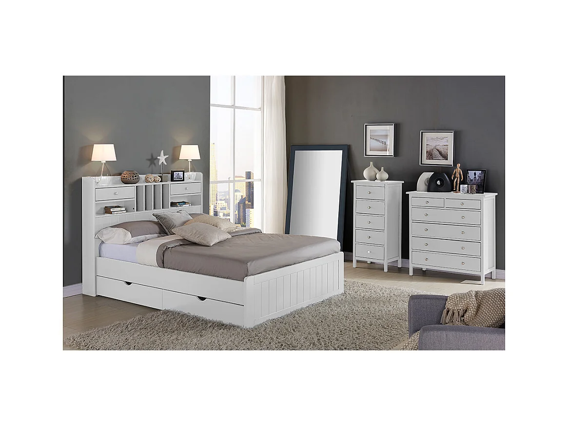 Comò 6 cassetti in pino massello bianco - ALBANE