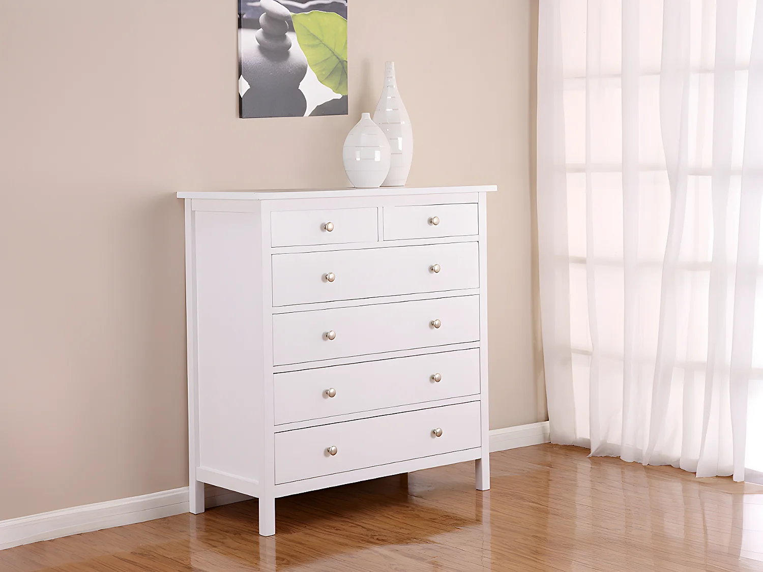 Commode ALBANE - 6 tiroirs - Pin blanc