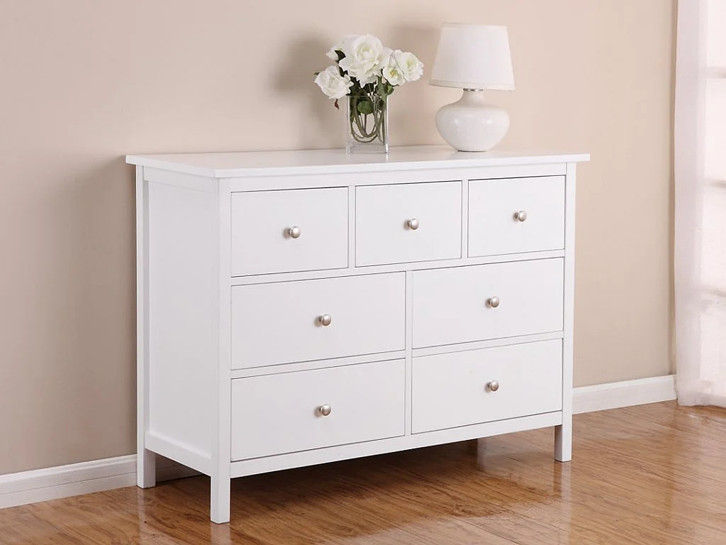 Commode ALBANE - 7 tiroirs - Pin blanc