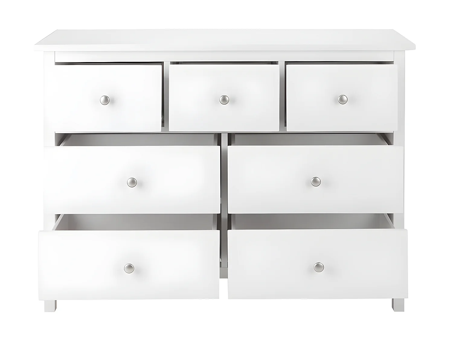 ALBANE kommode - 7 skuffer - Hvid fyrretræ