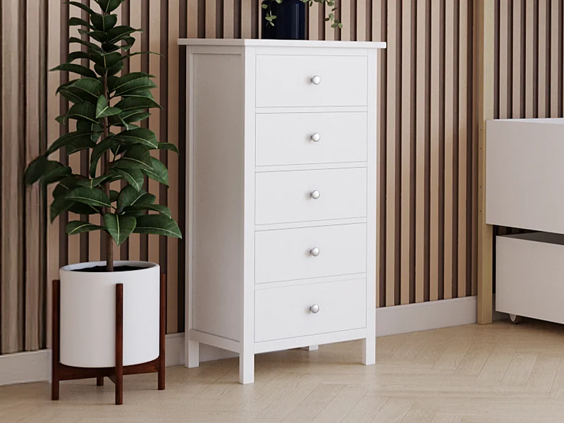 Chiffonnier ALBANE - 5 tiroirs - Pin blanc