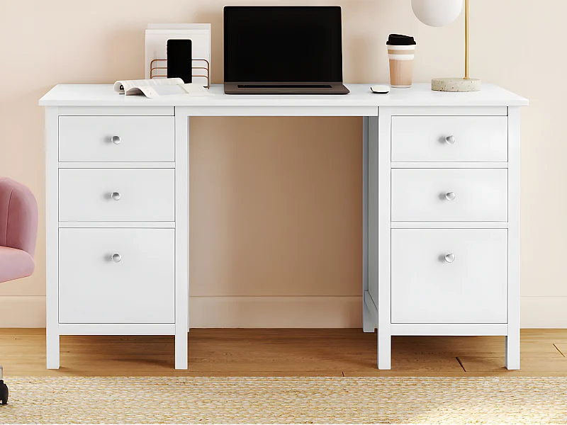 Secretária ALBANE - 4 gavetas - 1 porta - Pinho branco
