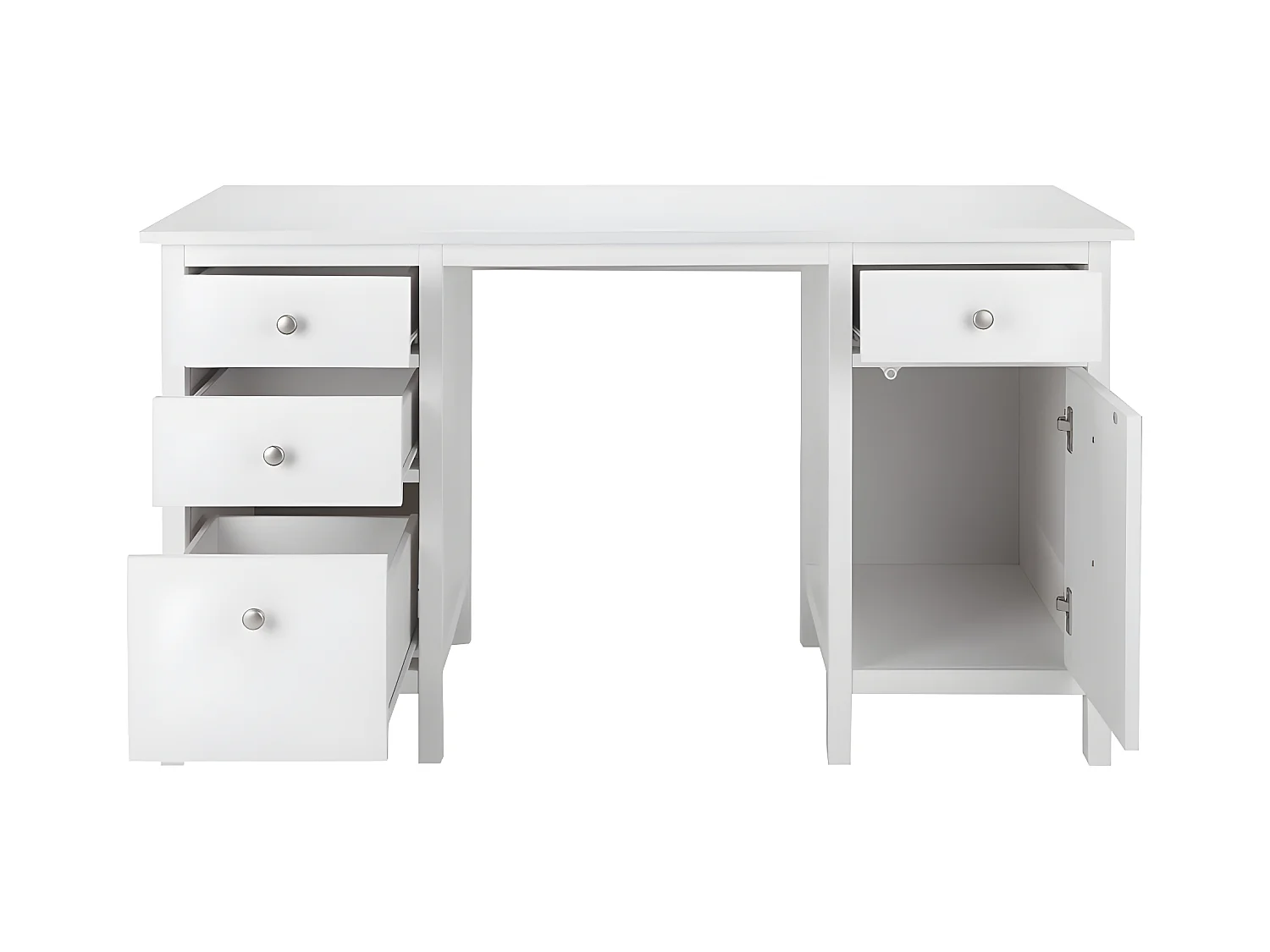 Biurko ALBANE - 4 szuflady - 1 szafka z drzwiczkami - Biała sosna