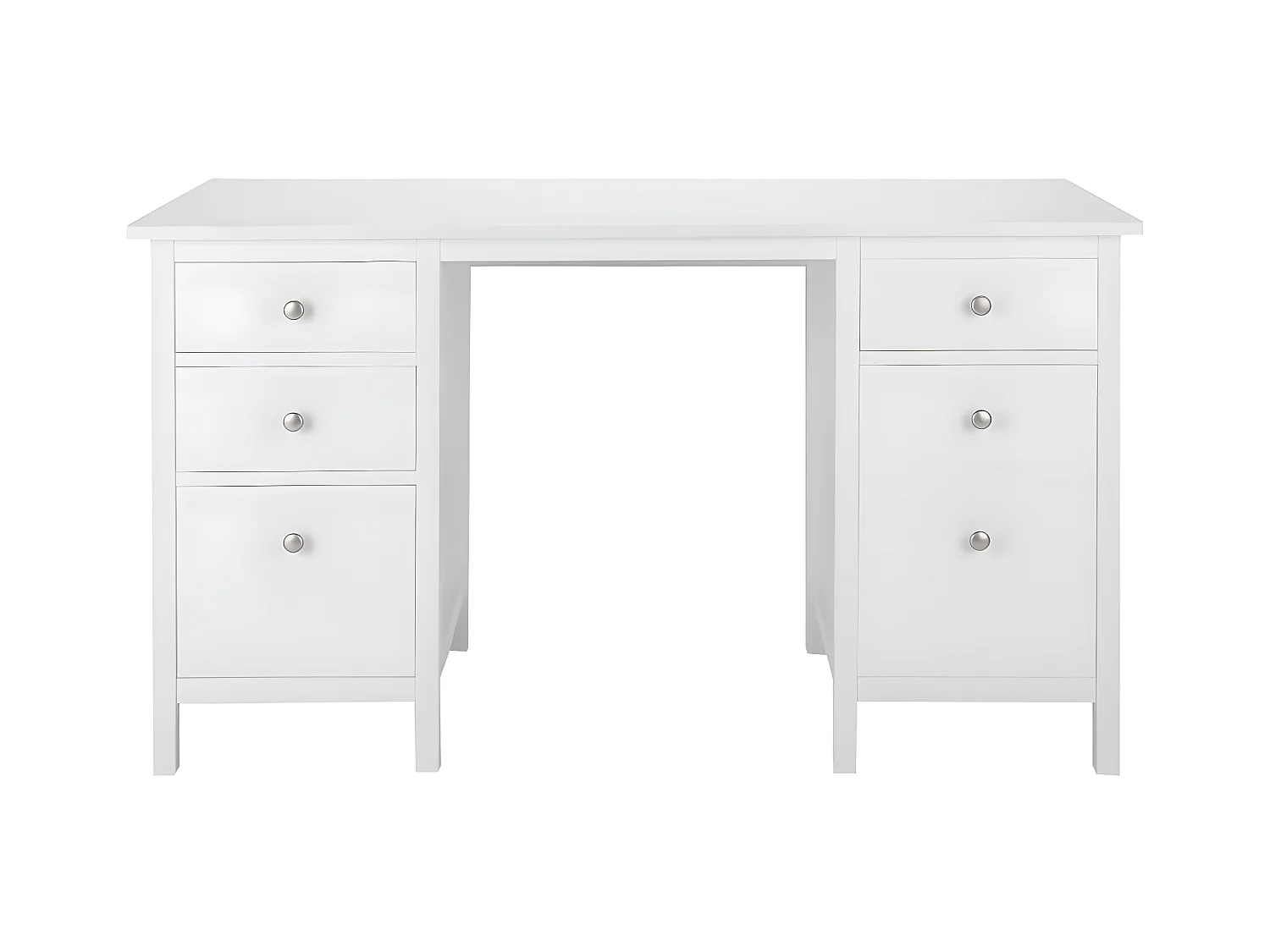 Biurko ALBANE - 4 szuflady - 1 szafka z drzwiczkami - Biała sosna