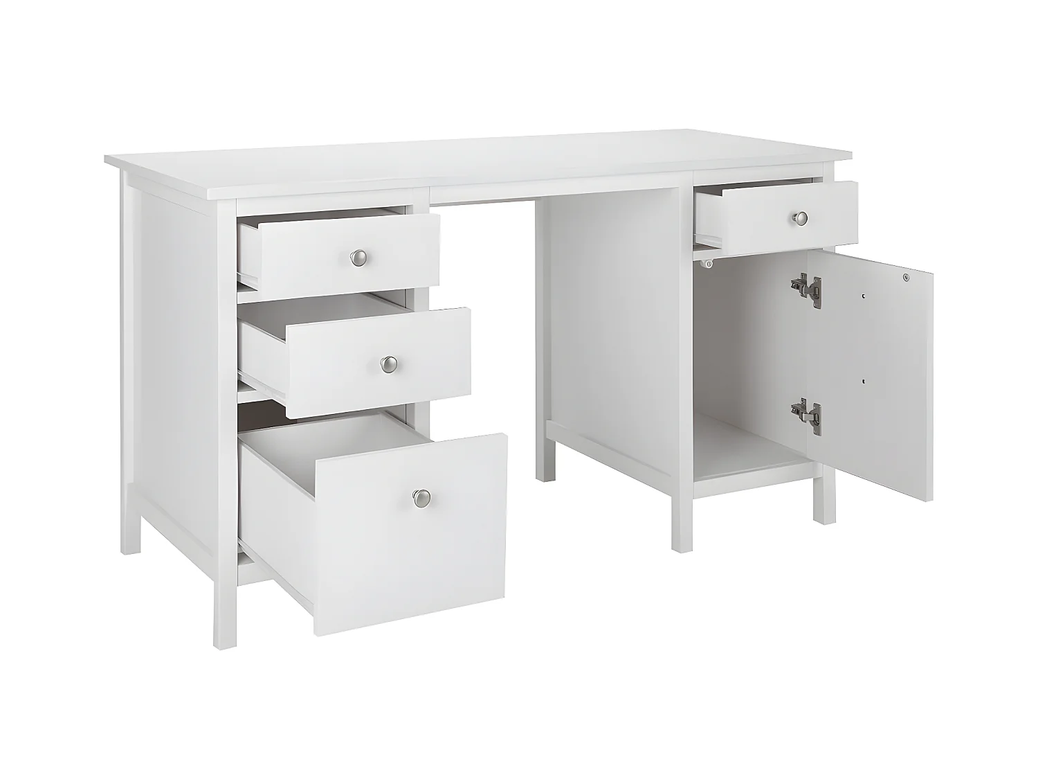 Escritorio ALBANE - 4 cajones - 1 puerta - Pino blanco