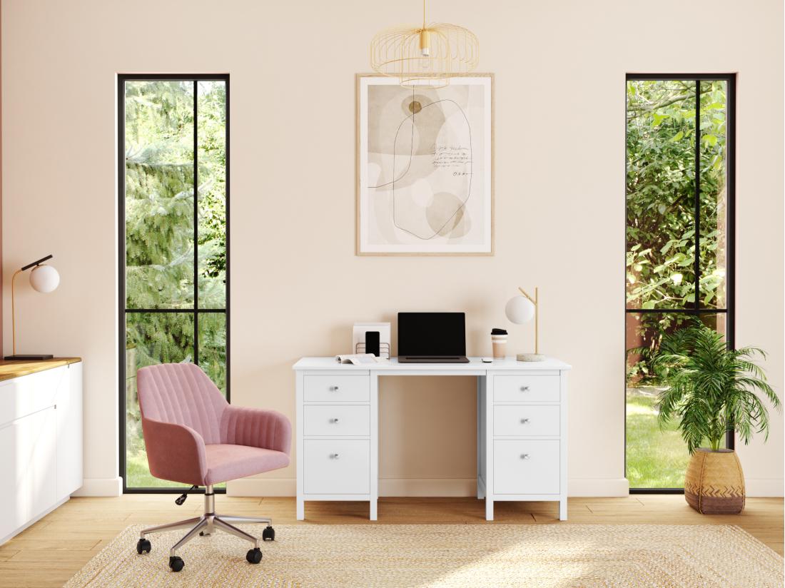 vente unique Bureau ALBANE - 4 tiroirs - 1 porte - Pin blanc