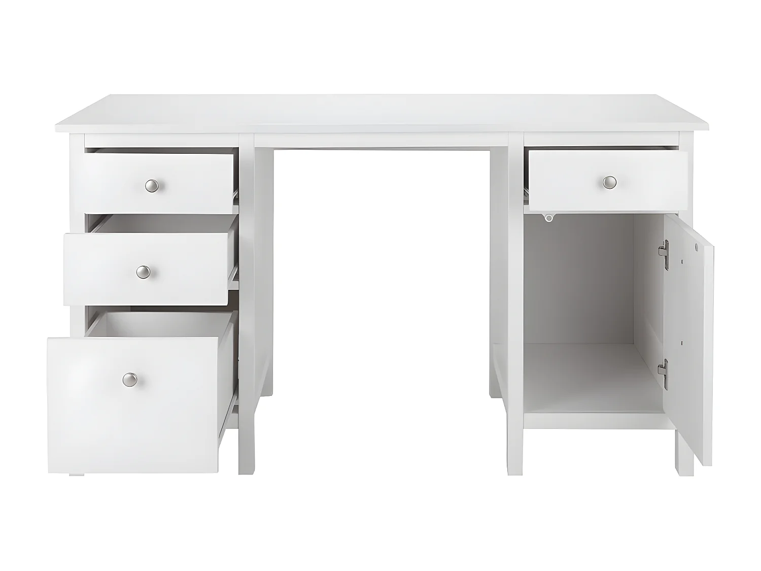 Bureau ALBANE - 4 tiroirs - 1 porte - Pin blanc