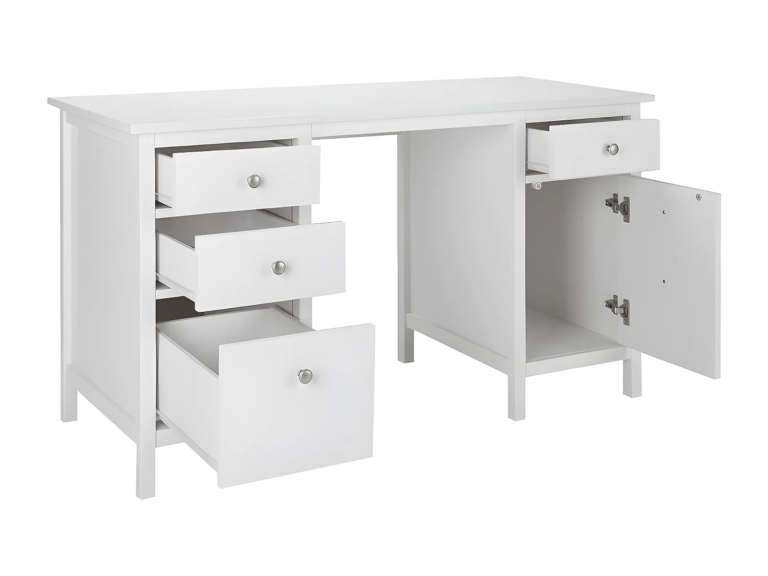 Bureau ALBANE - 4 tiroirs - 1 porte - Pin blanc