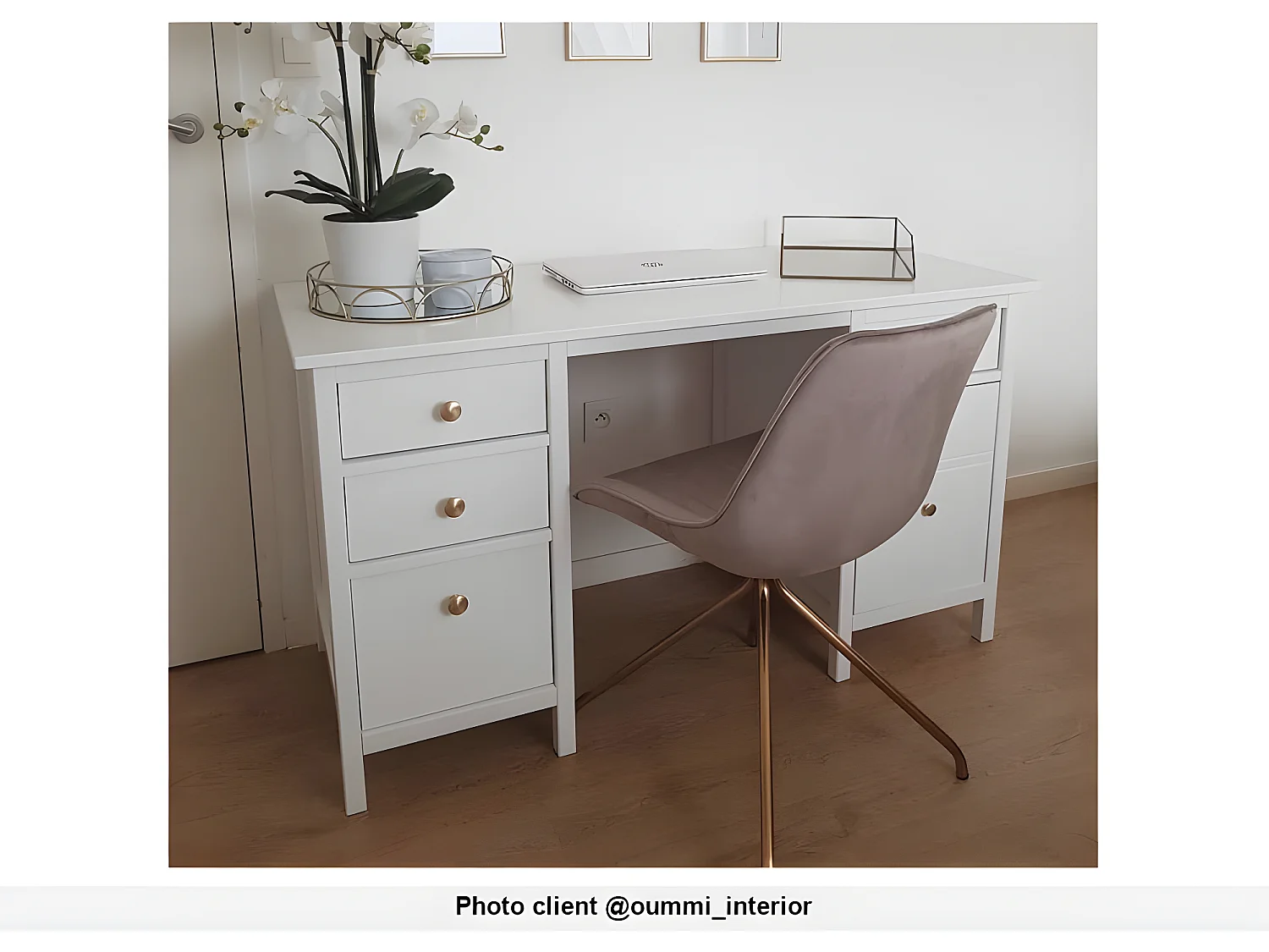 Bureau ALBANE - 4 tiroirs - 1 porte - Pin blanc