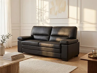 Ledersofa 3-Sitzer - Büffelleder - Schwarz - MIMAS