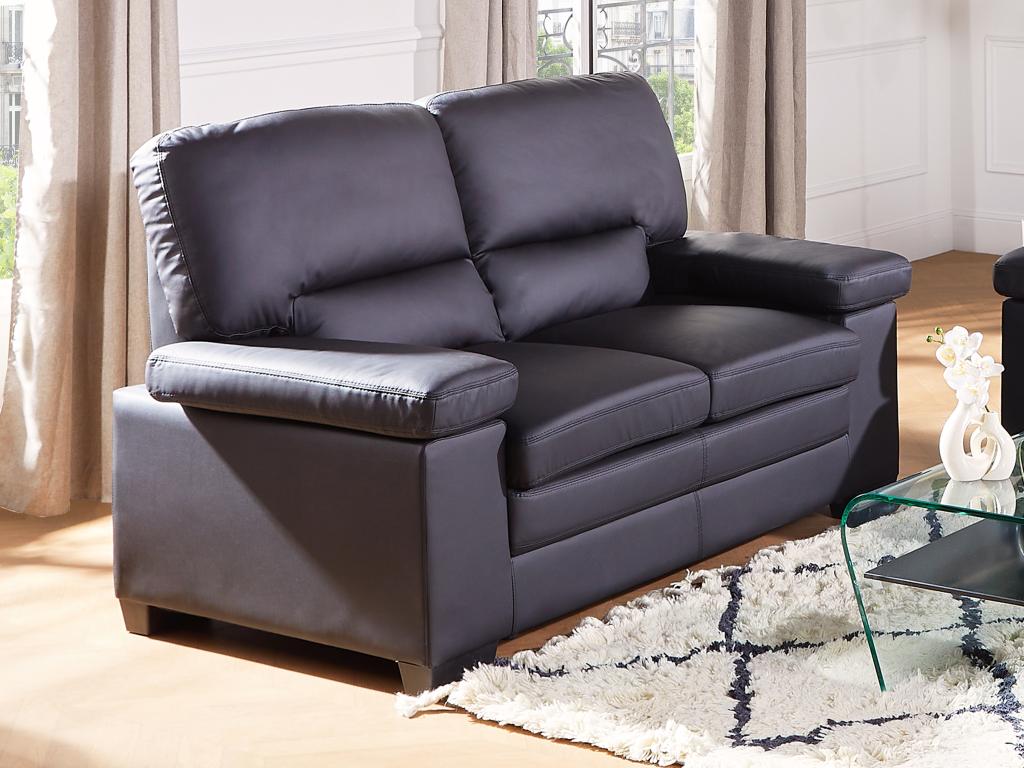 Ledersofa 2-Sitzer - Büffelleder - Schwarz - MIMAS günstig online kaufen