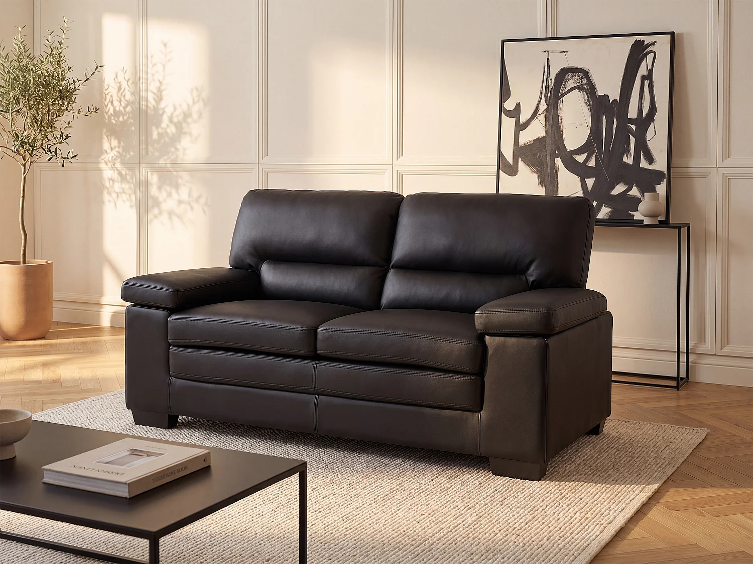 Ledersofa 2-Sitzer - Büffelleder - Schwarz - MIMAS
