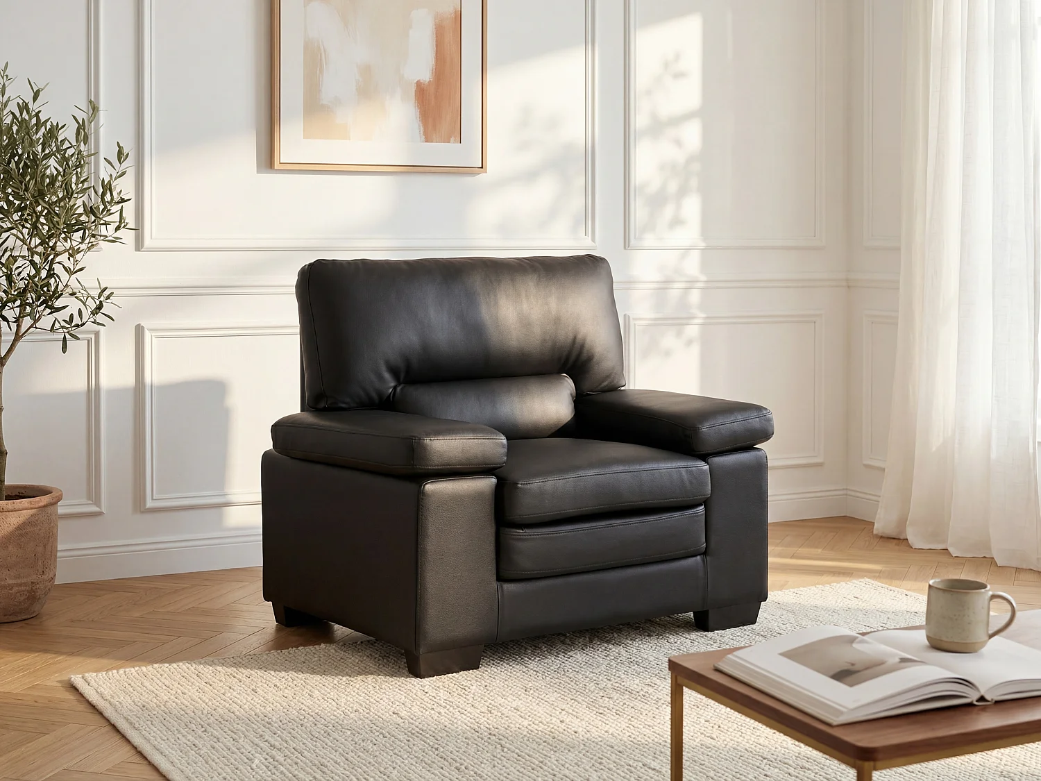 Ledersessel - Büffelleder - Schwarz - MIMAS