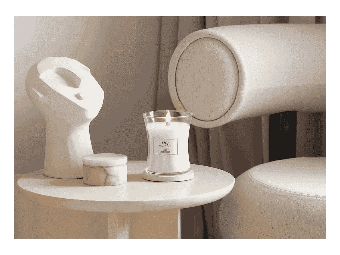 Sanduhr-Duftkerze, Linen, weiß, 275 gr