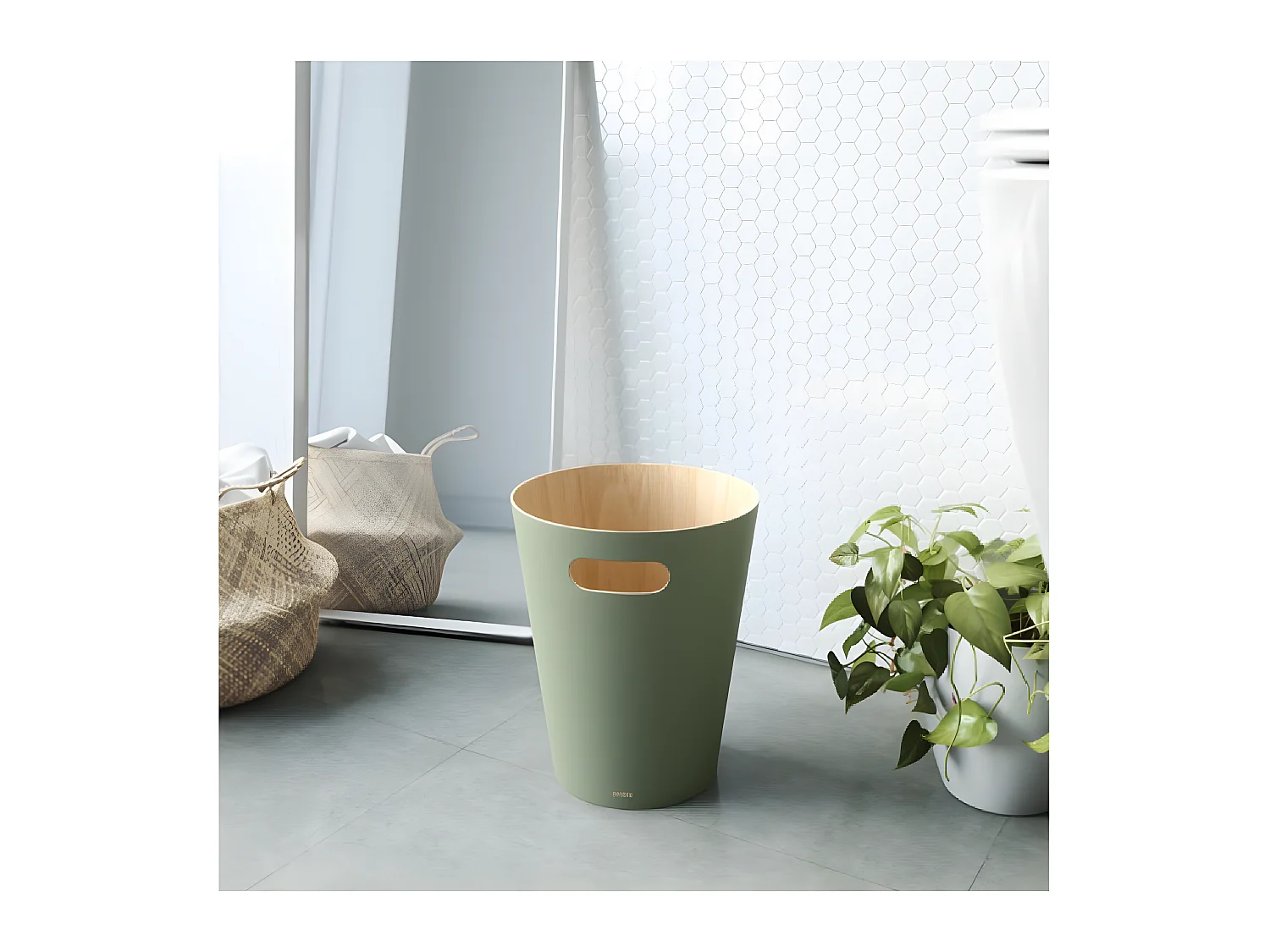 Corbeille à papiers en bois 7,5L Woodrow verte