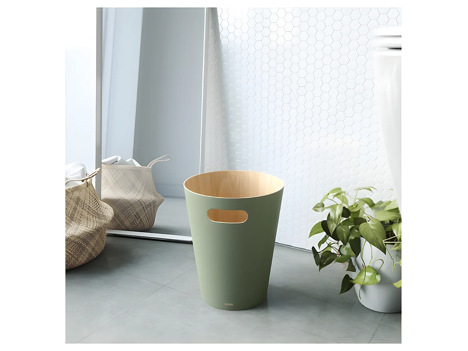 Corbeille à papiers en bois 7,5L Woodrow verte