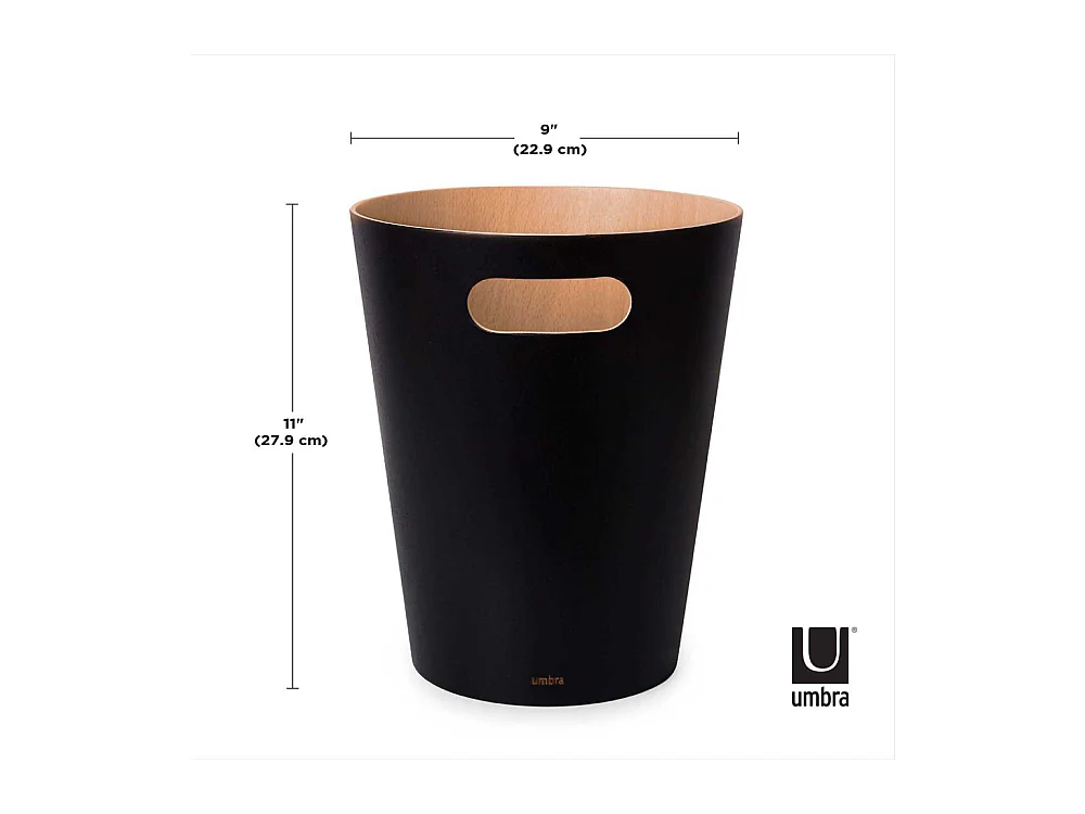 Corbeille à papiers en bois 7,5L Woodrow noir