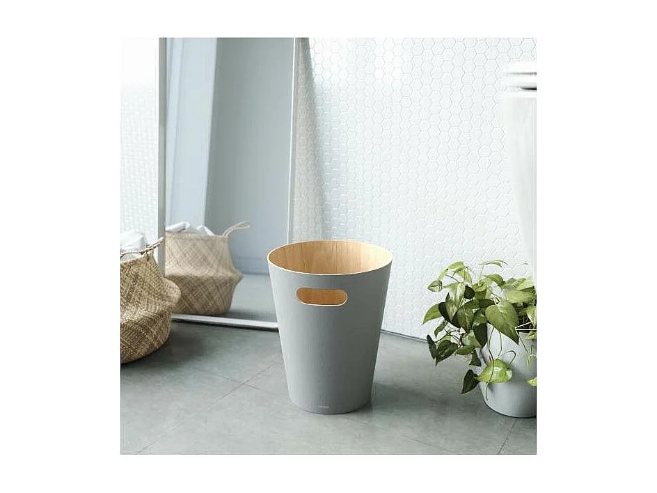 Poubelle à papiers en bois Woodrow grise 7.5L