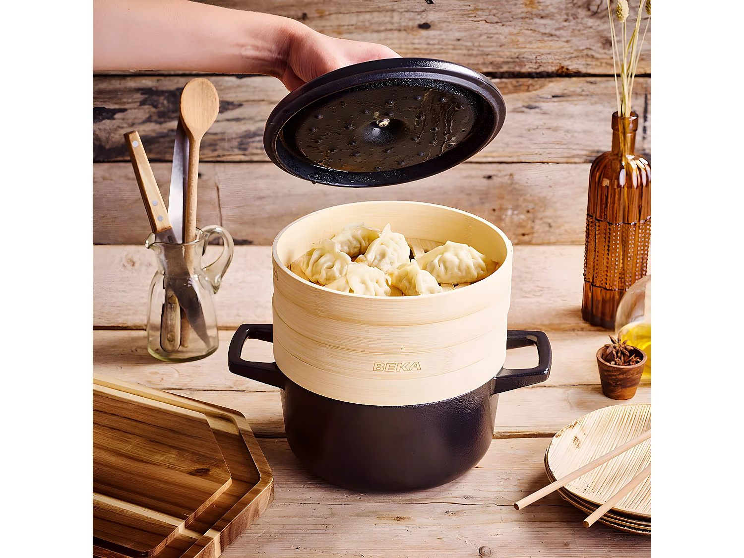 Cuit vapeur 20 cm Nori avec 2 passoires en bambou