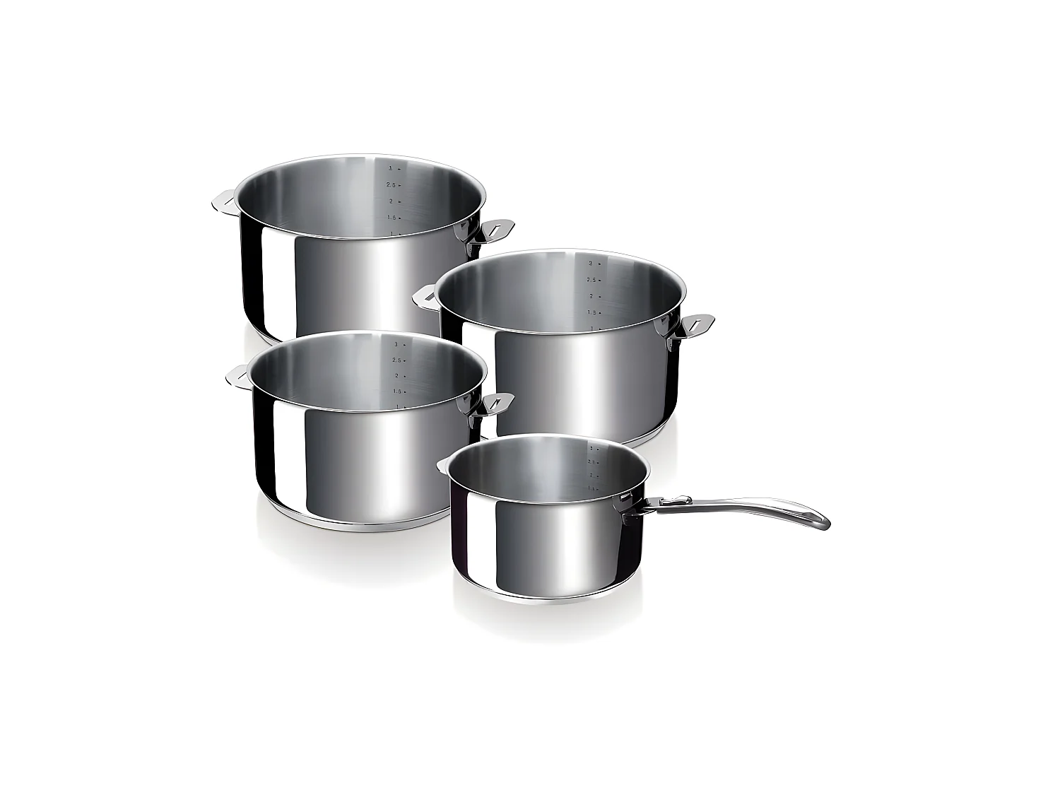 Série de 4 casseroles  en inox et un manche amovible Evolution