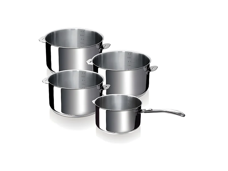 Série de 4 casseroles  en inox et un manche amovible Evolution