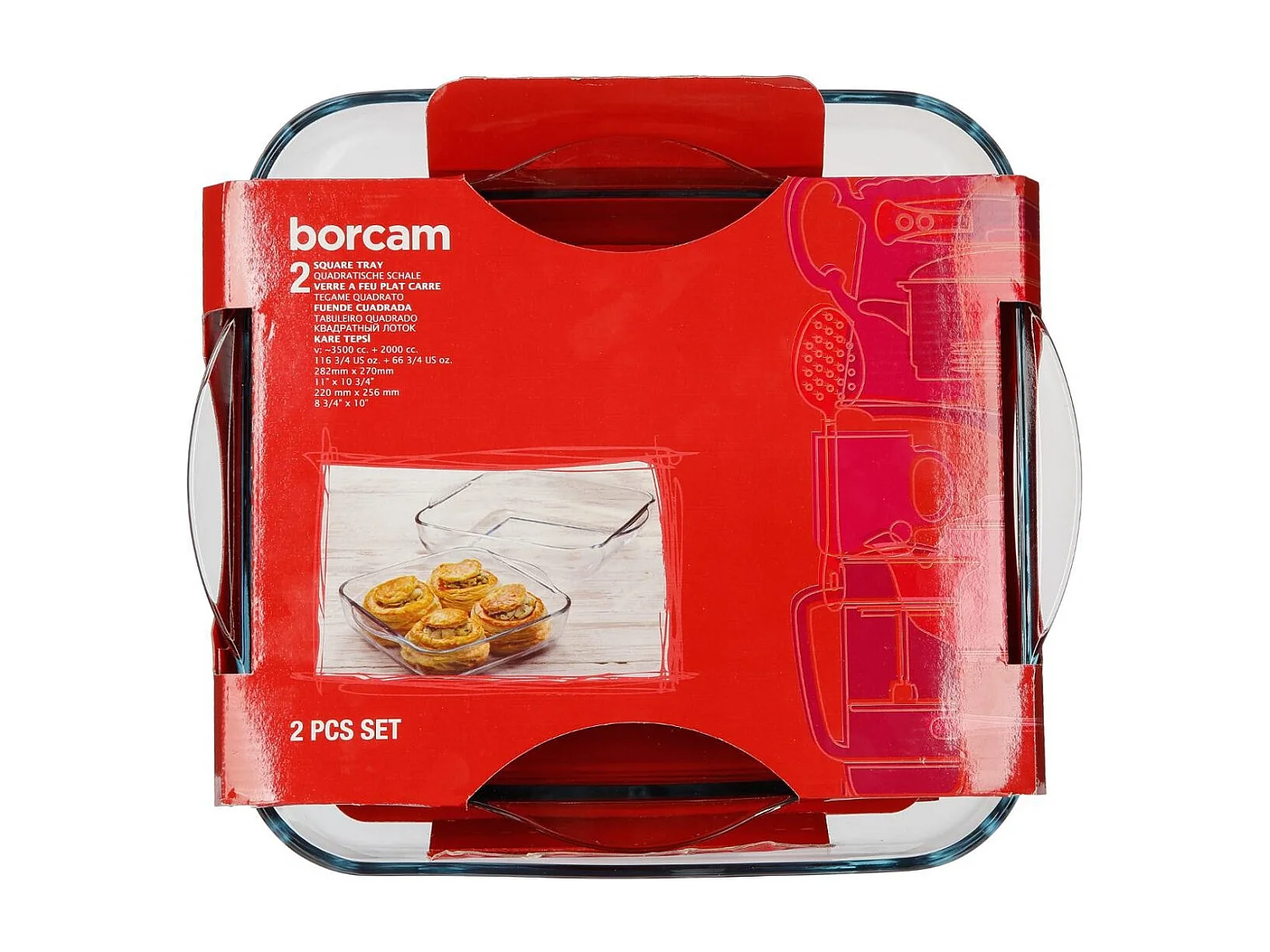 Lot de 2 Plats Culinaires en Verre "Carrées" 28cm Transparent