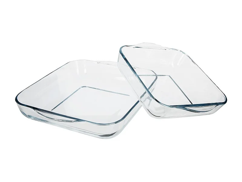 Lot de 2 Plats Culinaires en Verre "Carrées" 28cm Transparent