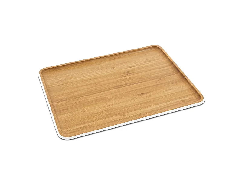 Plateau de service en bambou 40x30 cm bord blanc