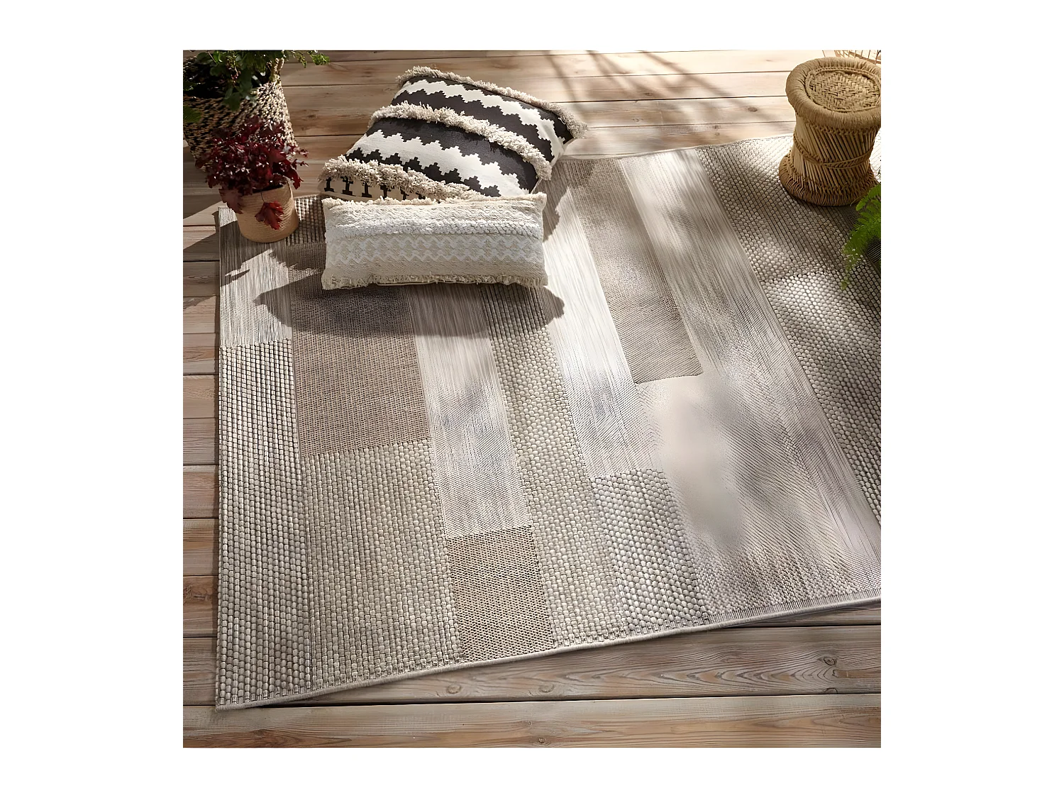 Tapis pour extérieur ou intérieur en polypropylène Lin effet Laine 160 x 230 cm