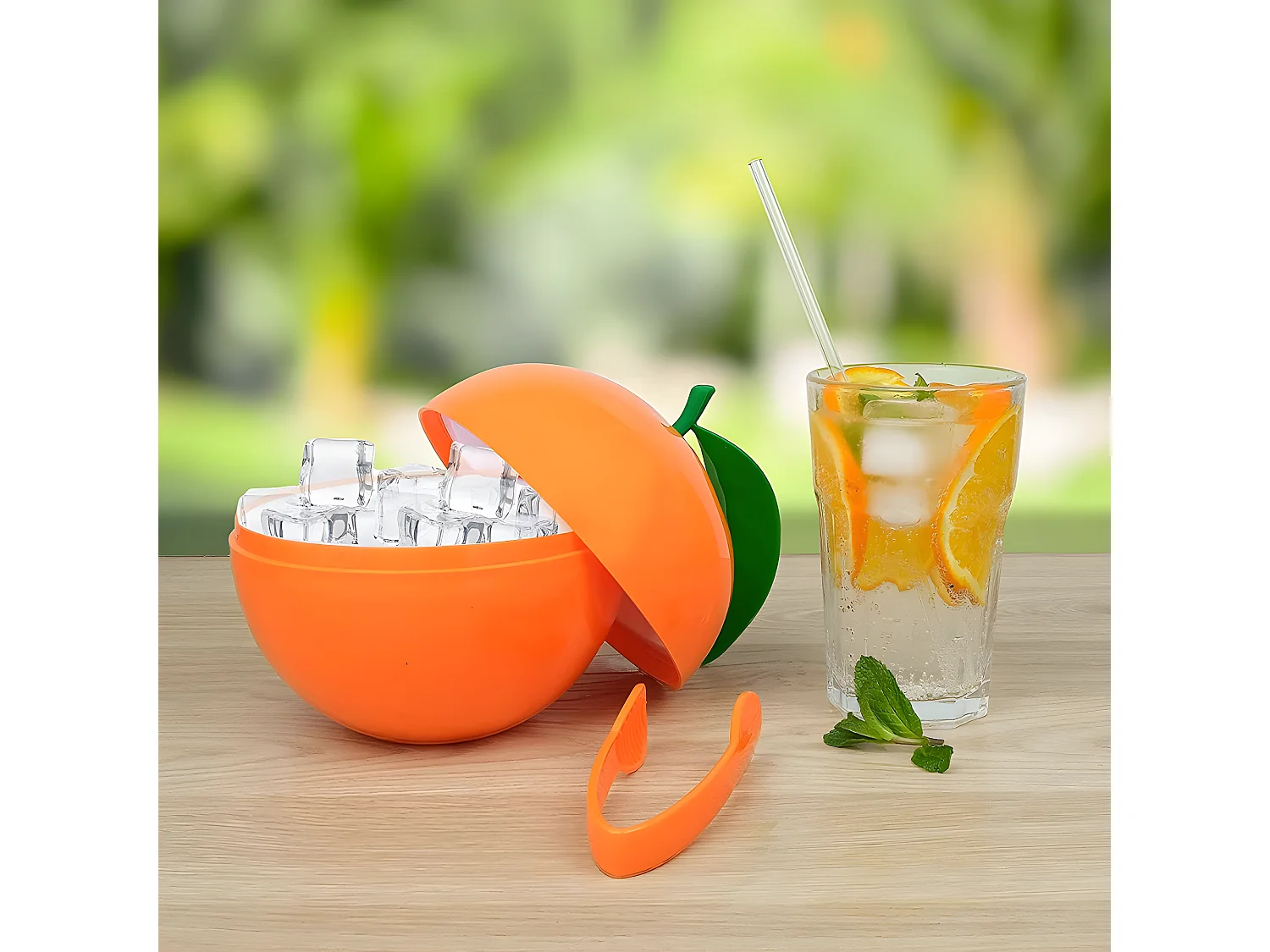 Seau à glaçons orange avec pince
