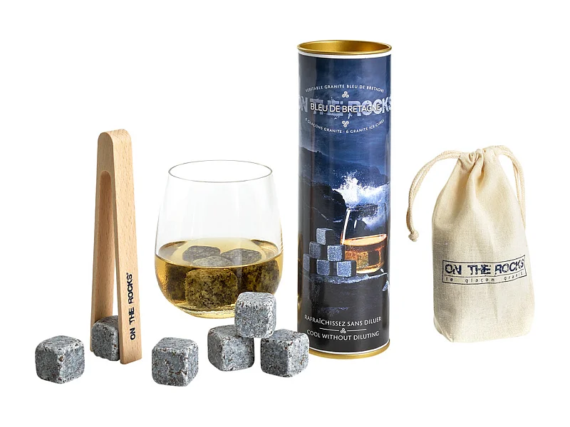Coffret de 6 glaçons en granit bleu de Bretagne