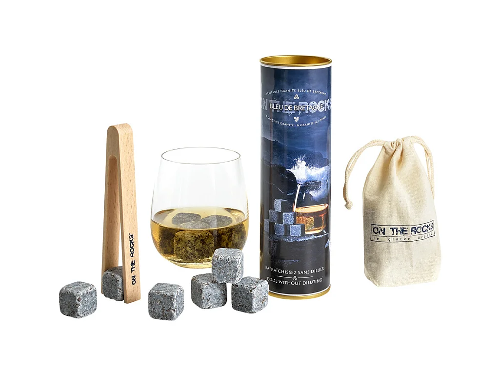 Coffret de 6 glaçons en granit bleu de Bretagne
