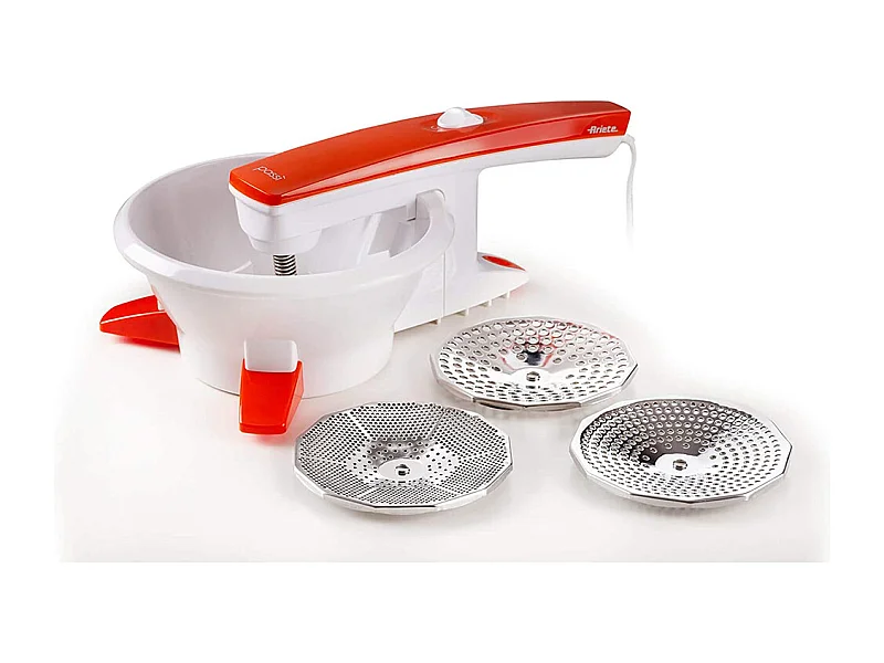 Passaverdure Elettrico - 3 Dischi Acciaio Inox - 25W - Bianco e Arancio