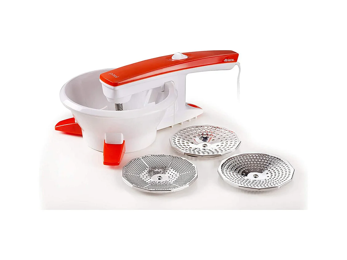 Passaverdure Elettrico - 3 Dischi Acciaio Inox - 25W - Bianco e Arancio