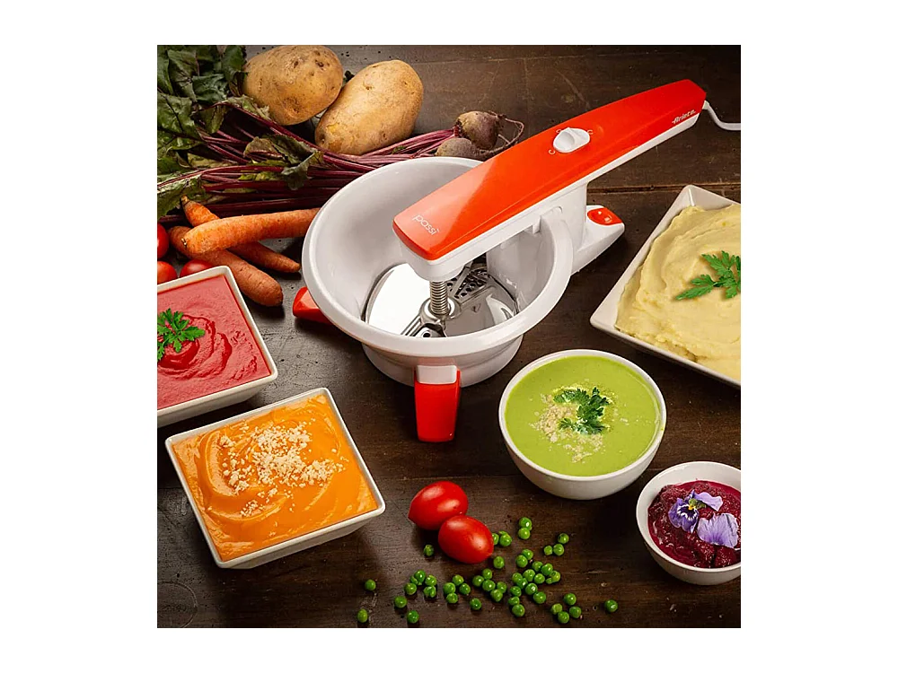 Passaverdure Elettrico - 3 Dischi Acciaio Inox - 25W - Bianco e Arancio