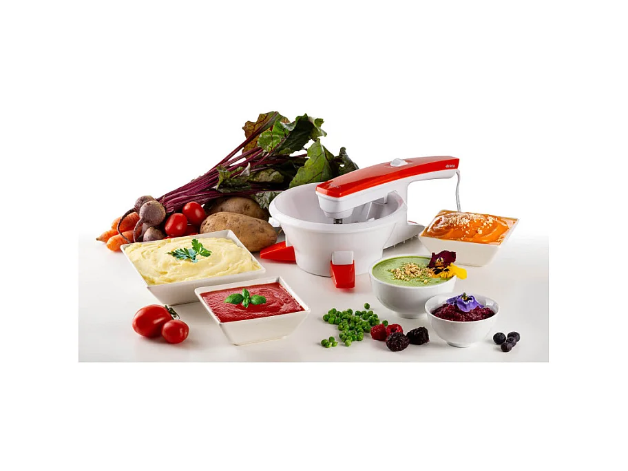 Passaverdure Elettrico - 3 Dischi Acciaio Inox - 25W - Bianco e Arancio