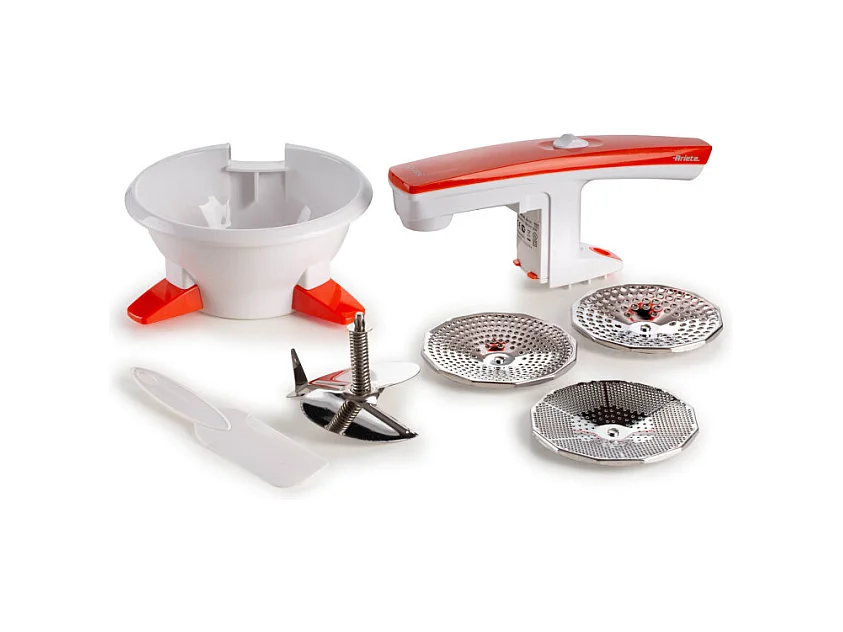 Passaverdure Elettrico - 3 Dischi Acciaio Inox - 25W - Bianco e Arancio