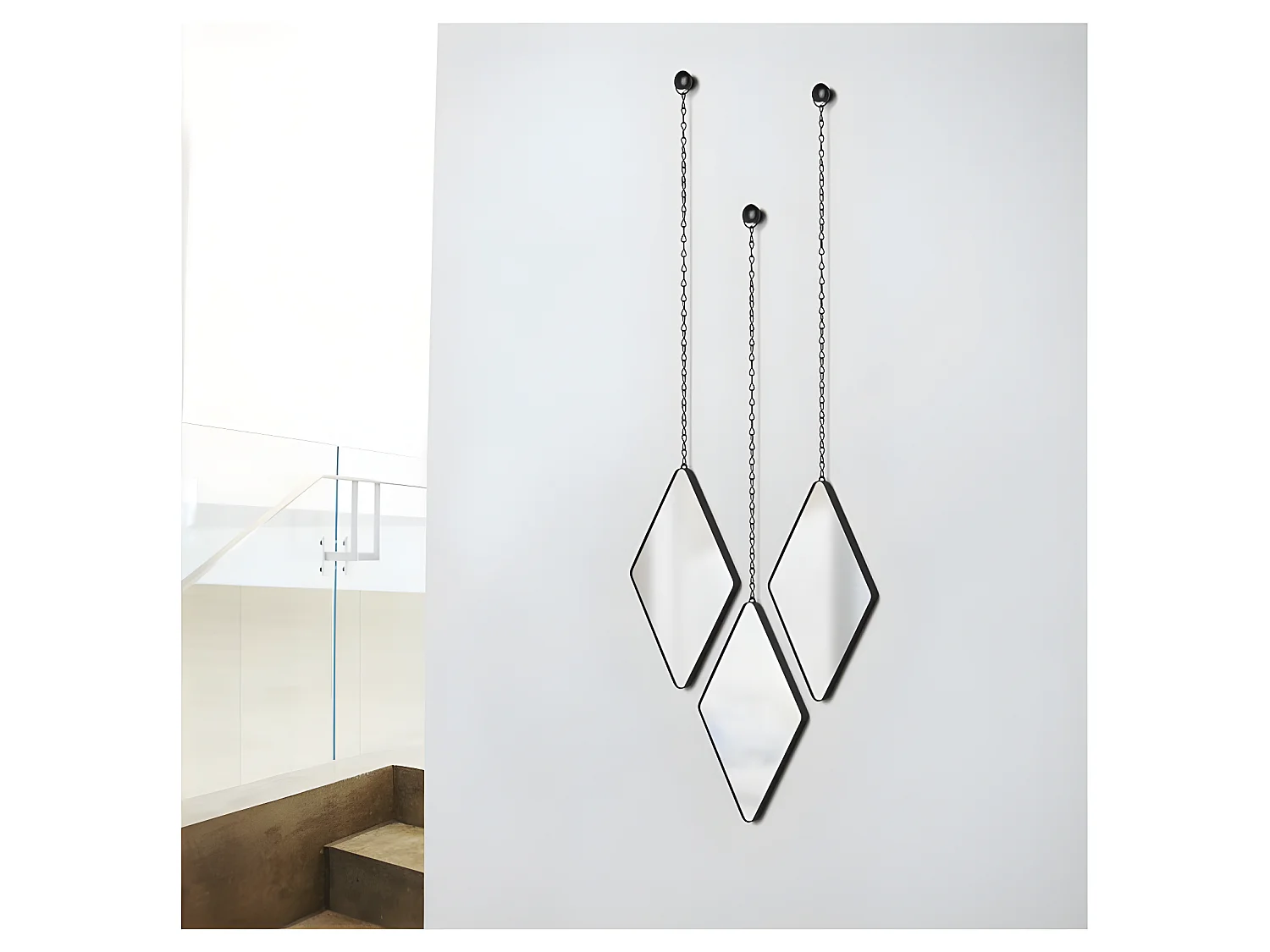 Jeu de 3 miroirs suspendus métal noir Dima