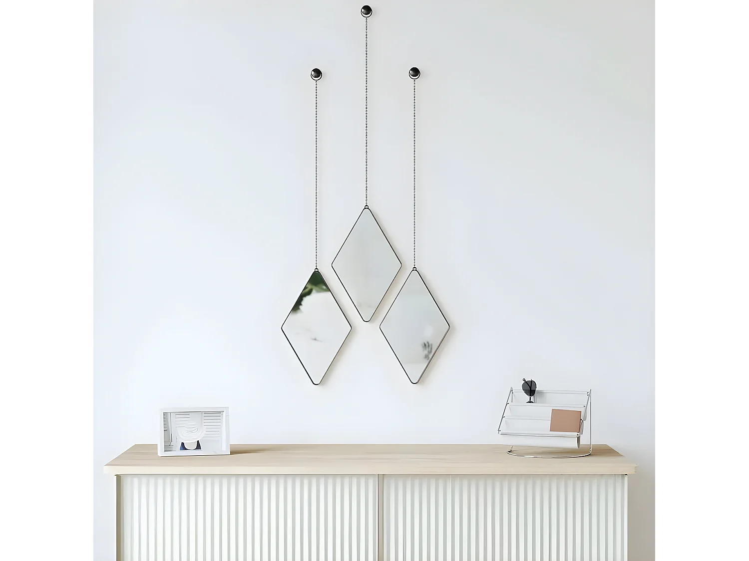 Jeu de 3 miroirs suspendus métal noir Dima