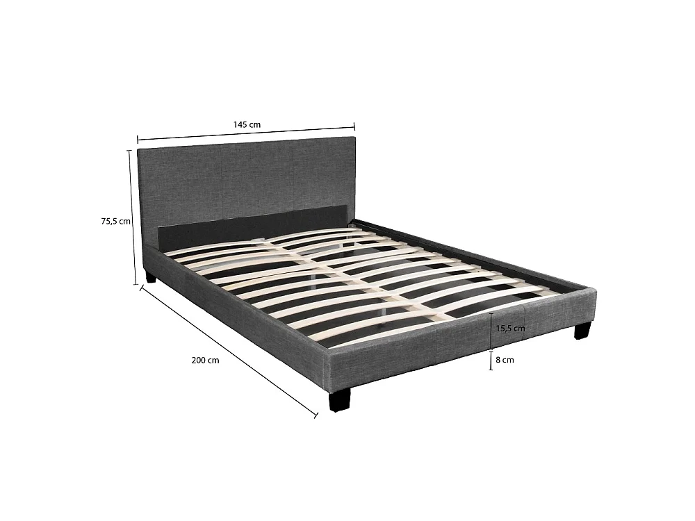 Lit DUBLIN 140x190 + 1 sommier / Gris foncé