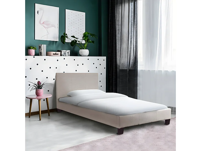 Lit DUBLIN 90x190 + 1 Sommier / Beige