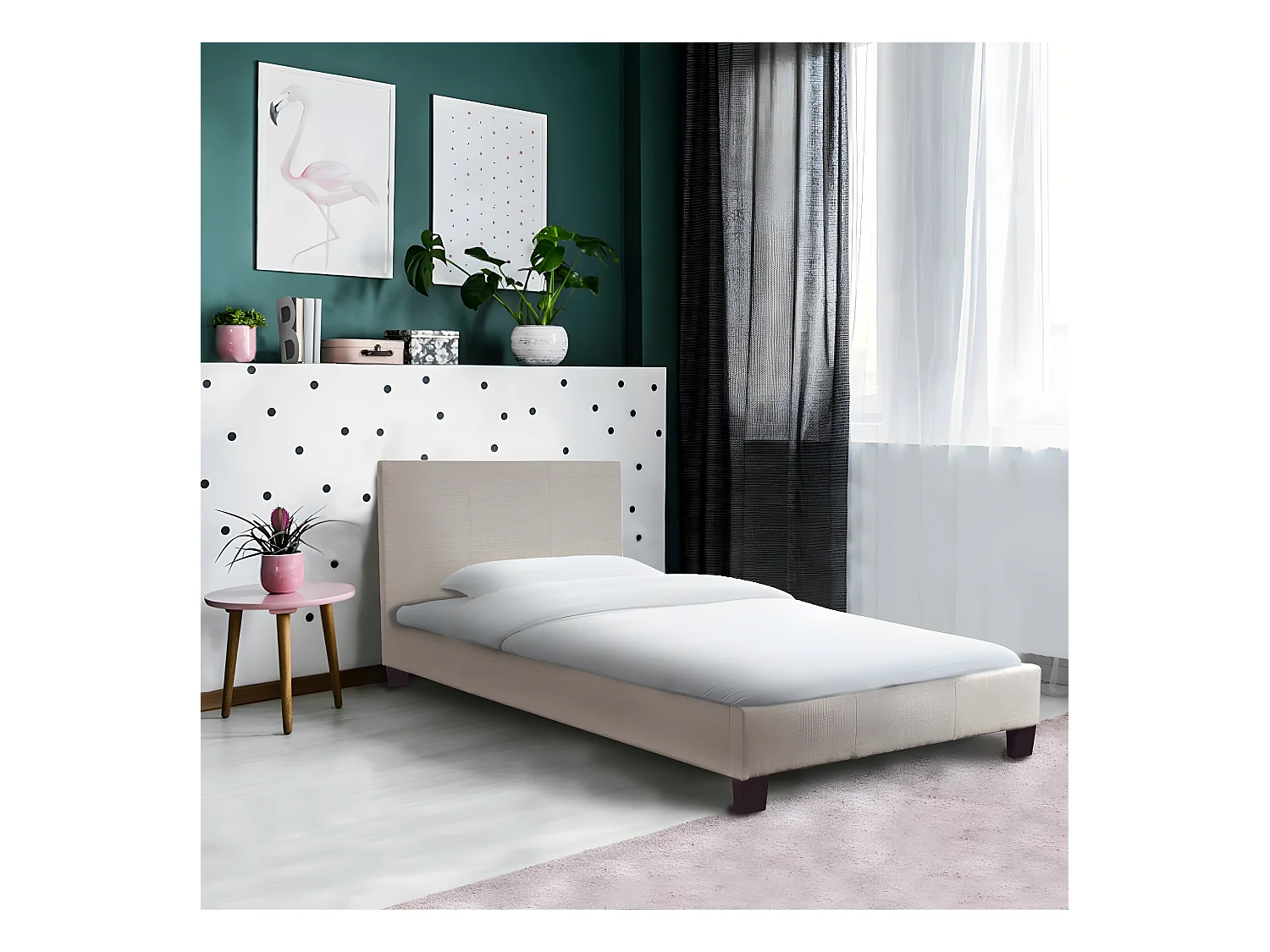 Lit DUBLIN 90x190 + 1 Sommier / Beige