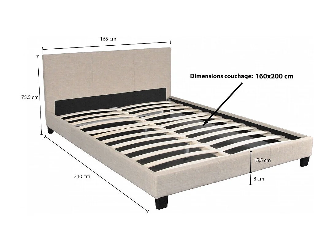 Lit DUBLIN 160x200 + 1 sommier / Beige