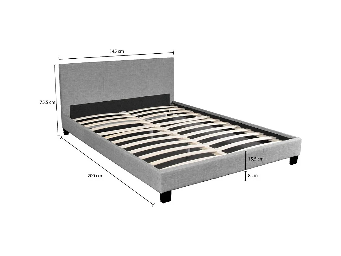 Lit DUBLIN 140x190 + 1 sommier / Gris clair